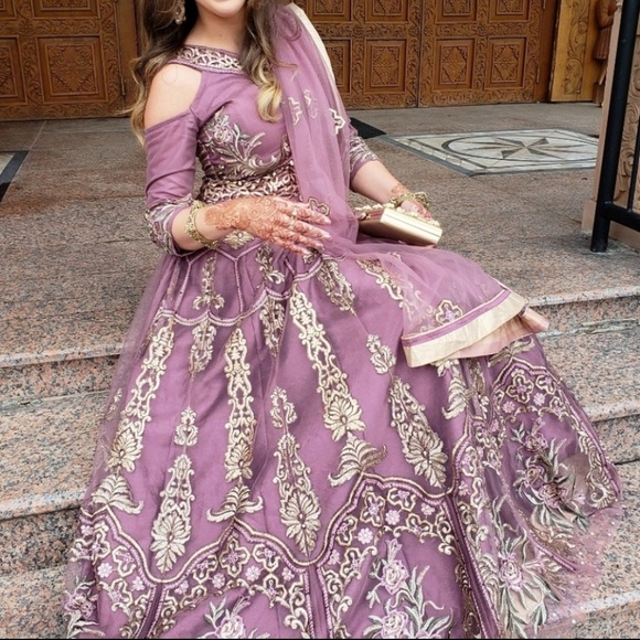 Dresses & Skirts - Mauve net art silk abaya style Anarkali Suit
